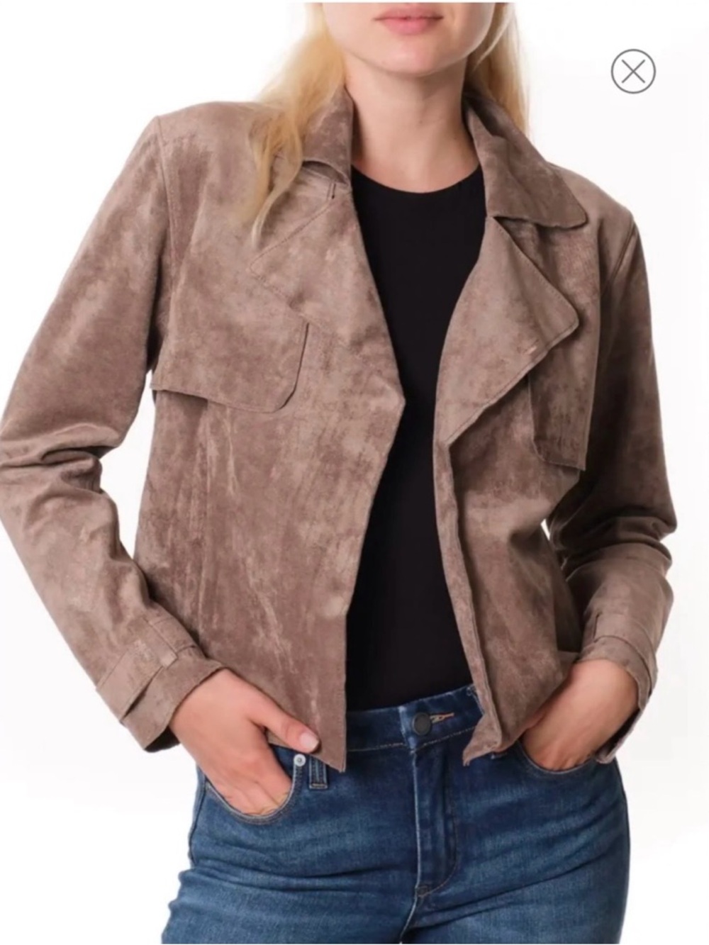 Blank NYC Taupe Faux Suede-Look Cropped Jacket